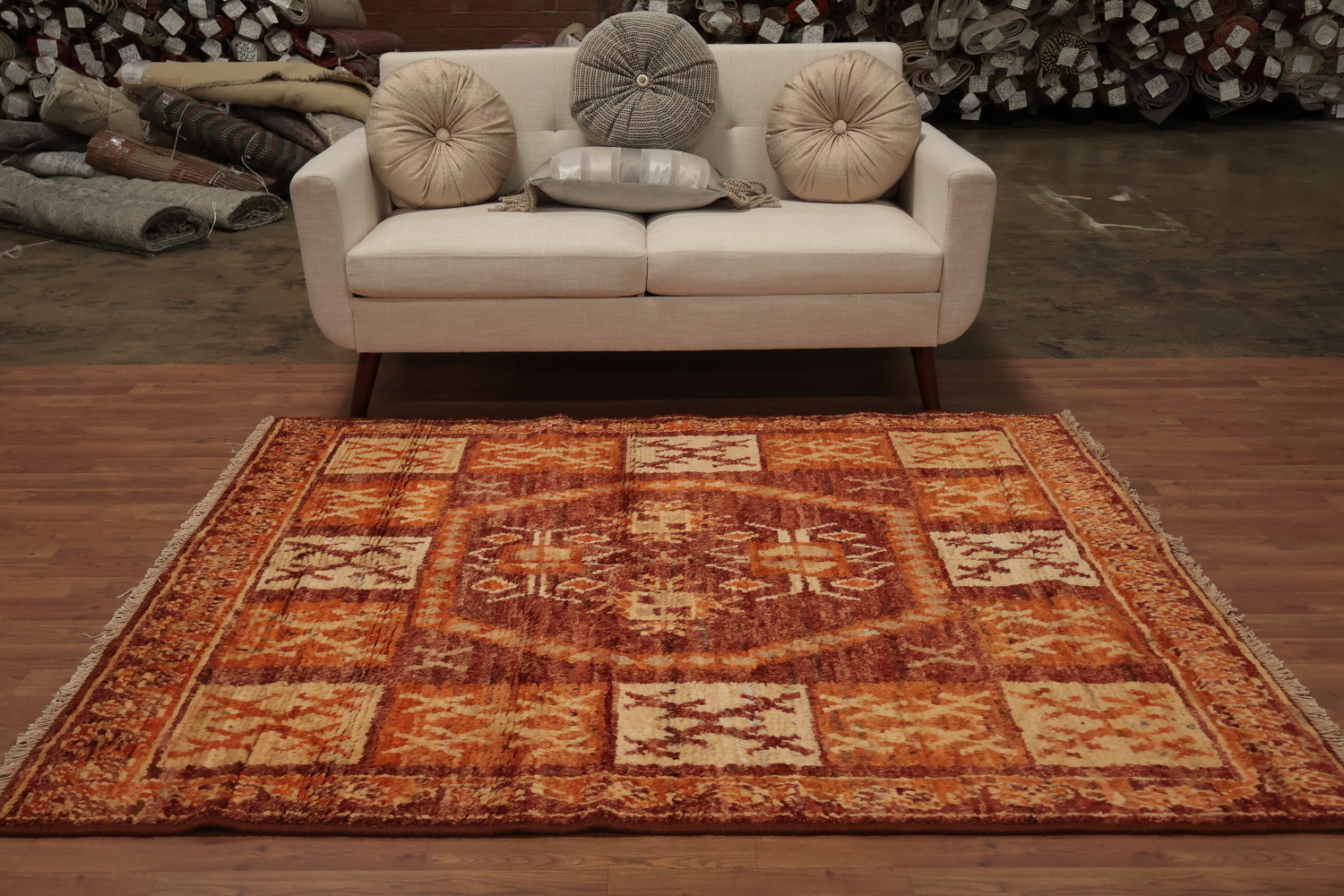 Artisan Crafted Moroccan Area Rug 5x7 in Warm Tones Home Decor