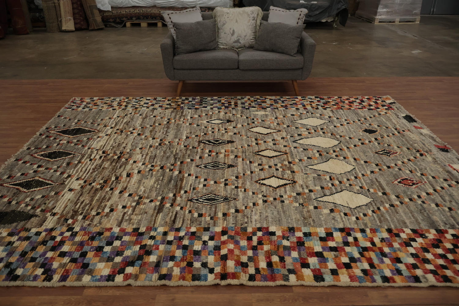Artisan Moroccan Area Rug 9x12 with Colorful Border