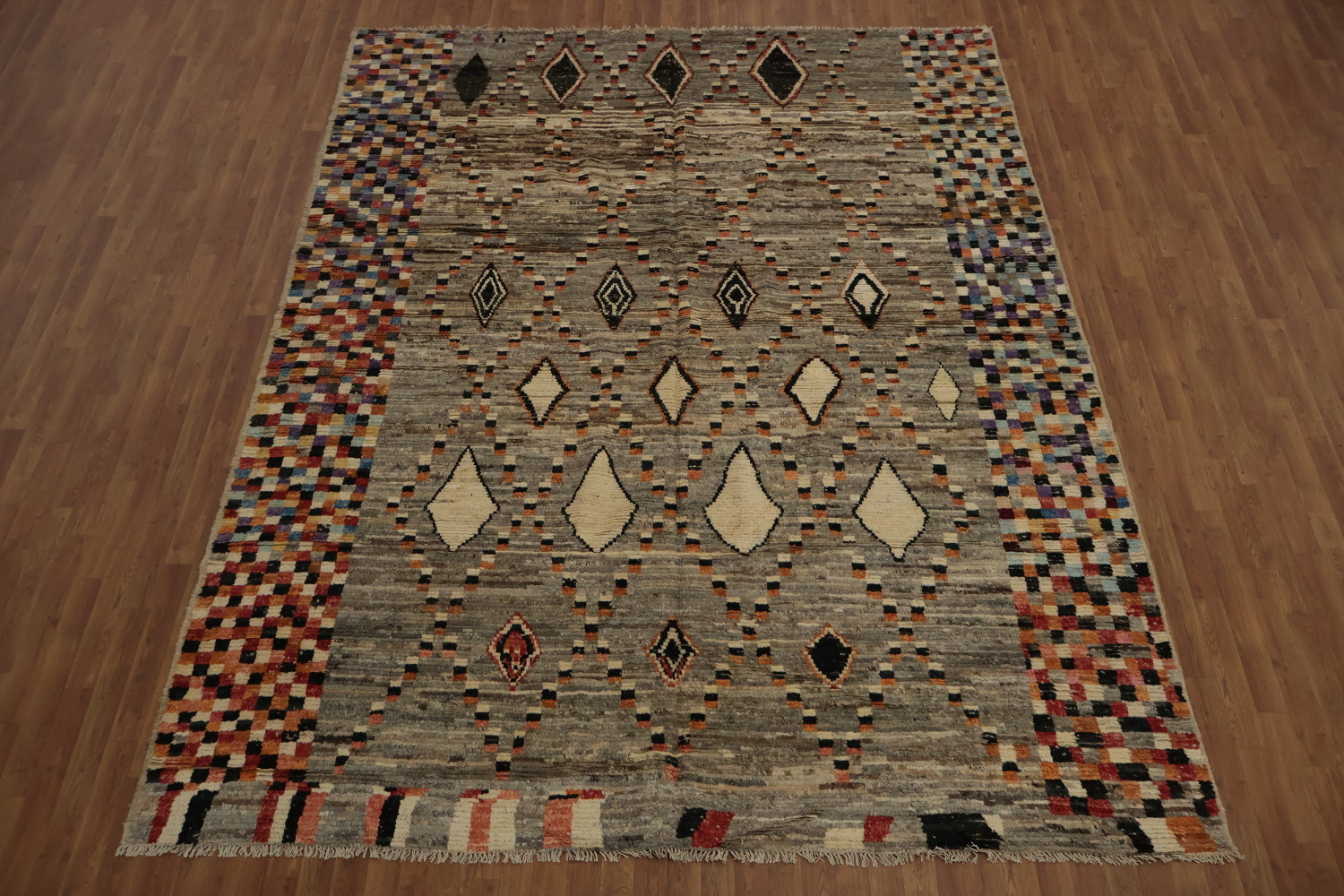 Artisan Moroccan Area Rug 9x12 with Colorful Border