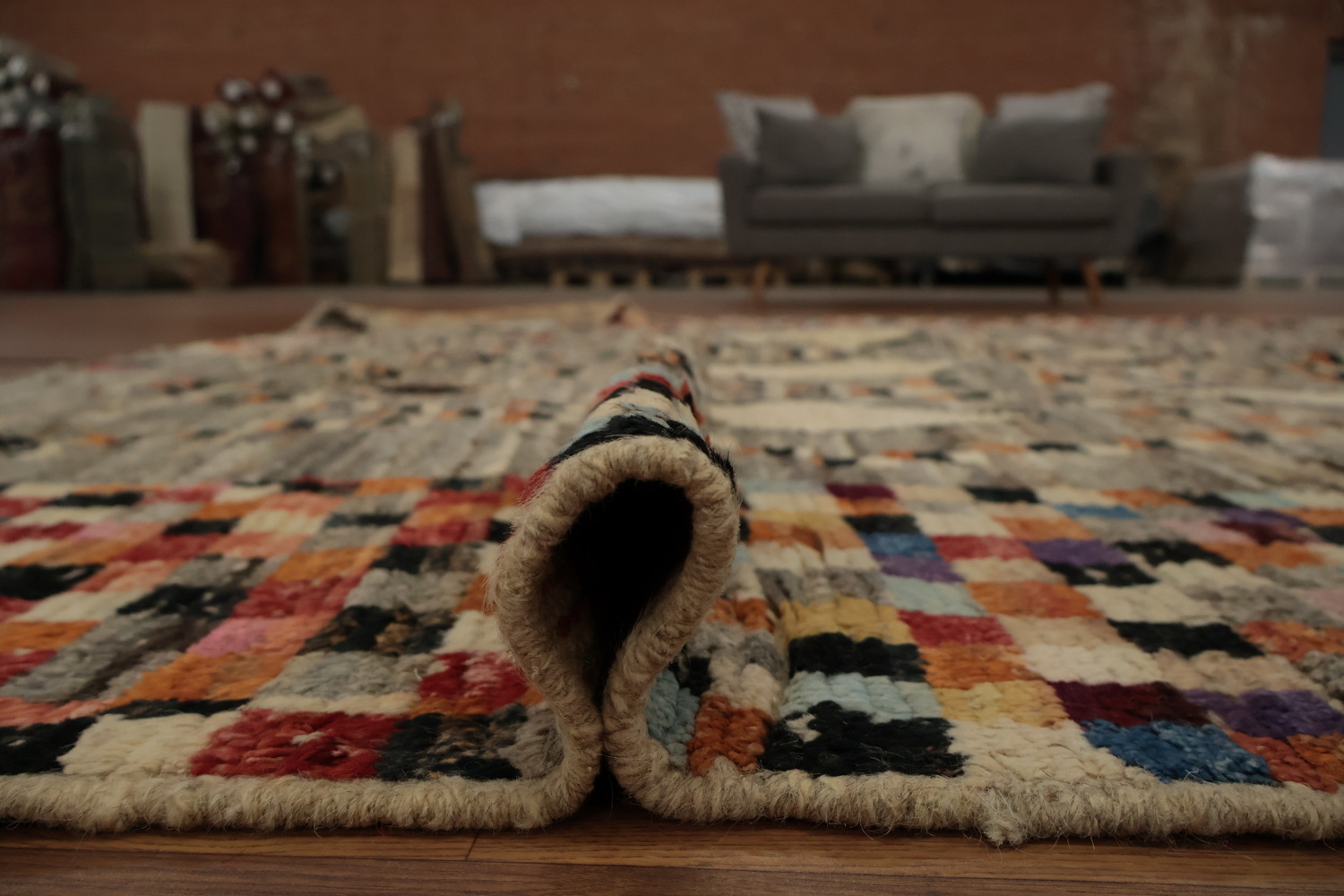 Artisan Moroccan Area Rug 9x12 with Colorful Border