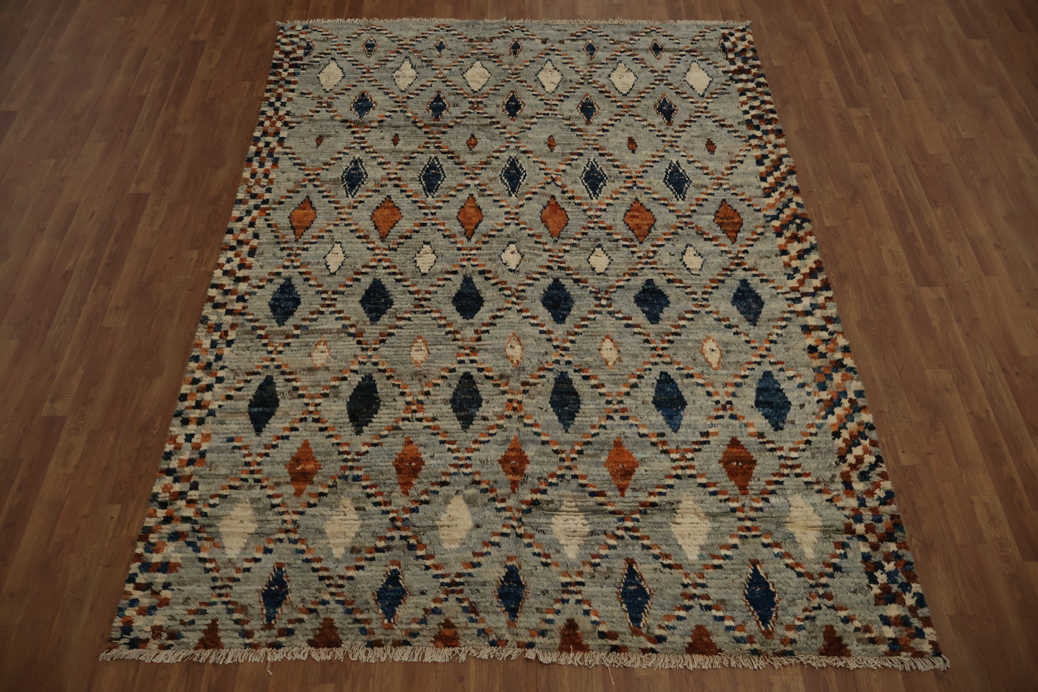 Charming Moroccan Area Rug 7x10 with Bold Diamond-shaped Designs