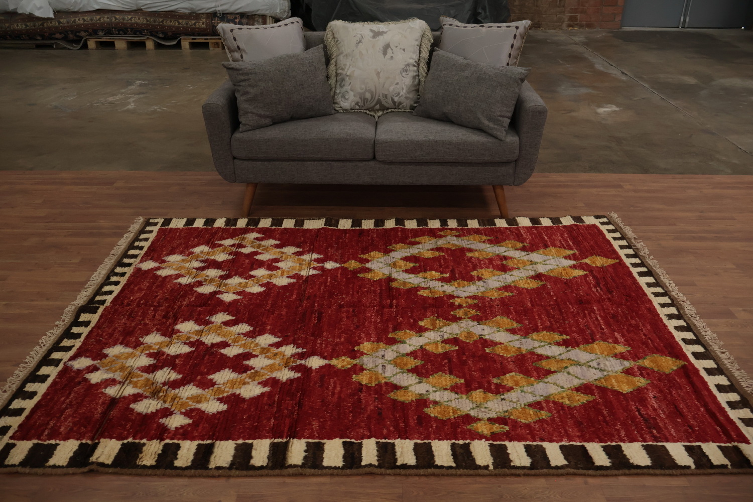Geometric Red Moroccan Area Rug 6x8