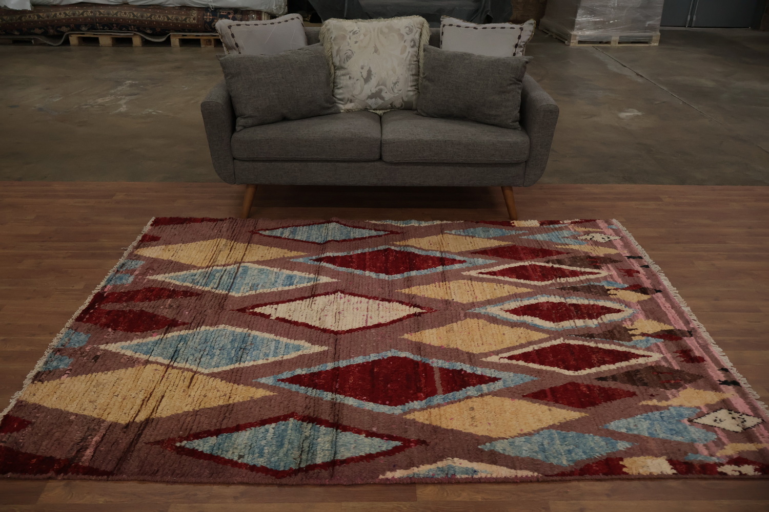 Artistic Moroccan Area Rug 6x8 with Symmetrical Geometric Motifs
