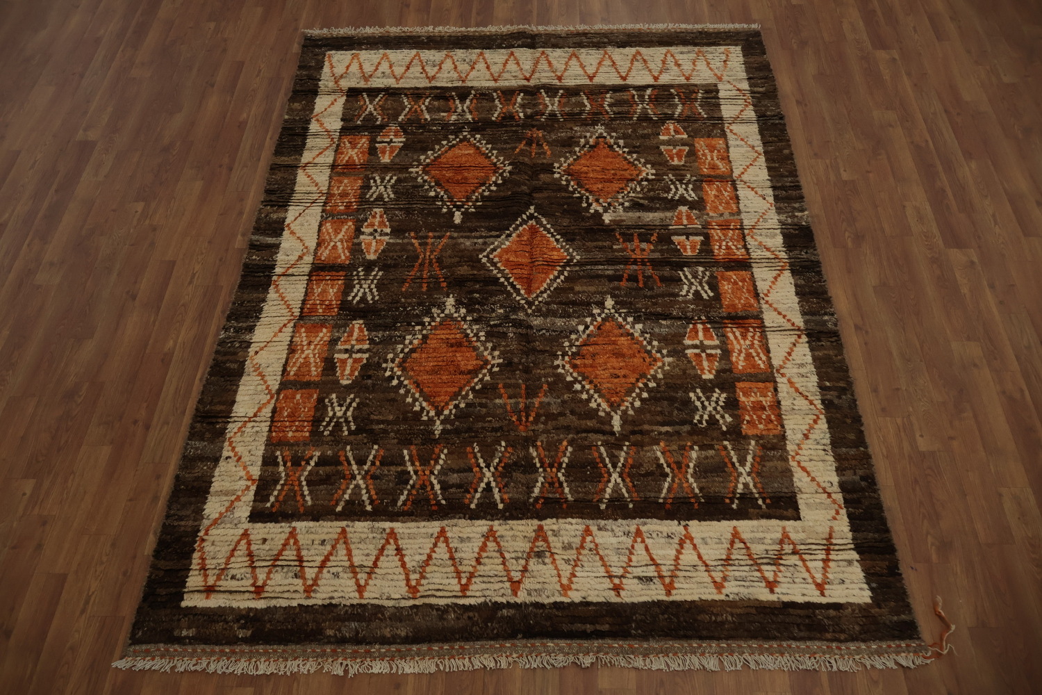 Earthy Tones Ethnic Geometric Moroccan Wool Area Rug 6x8