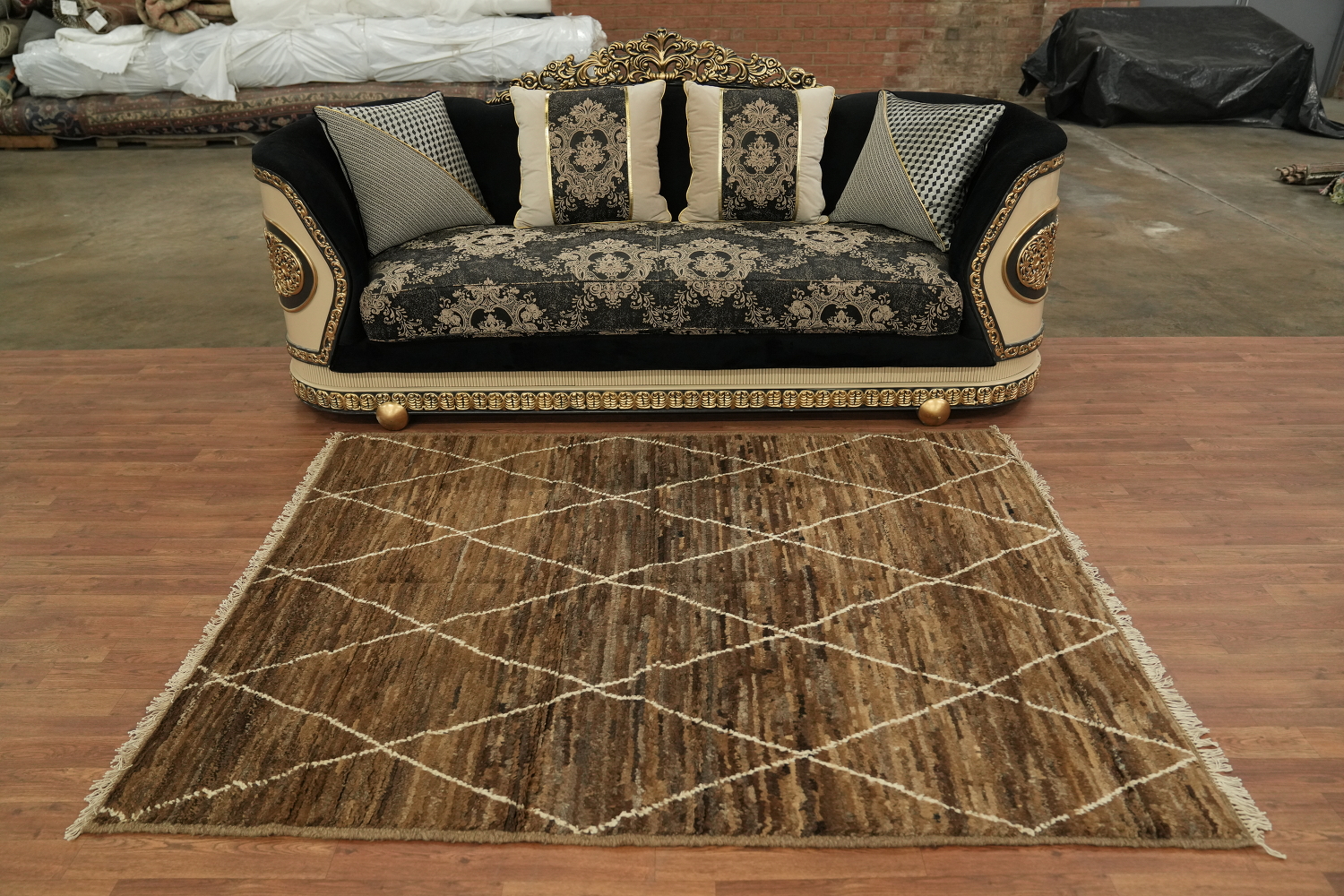 Trellis Moroccan Brown Wool Area Rug 5x7