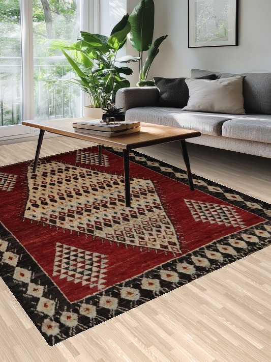 Red Tribal Diamond Moroccan Area Rug 7x10 for a Classic Look