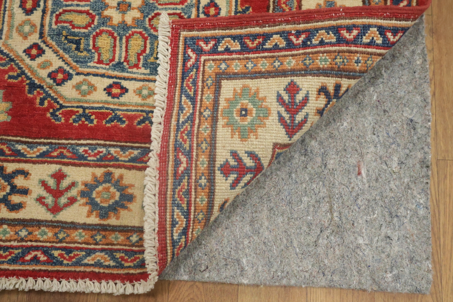Red Wool Kazak Geometric Runner Rug 3x9