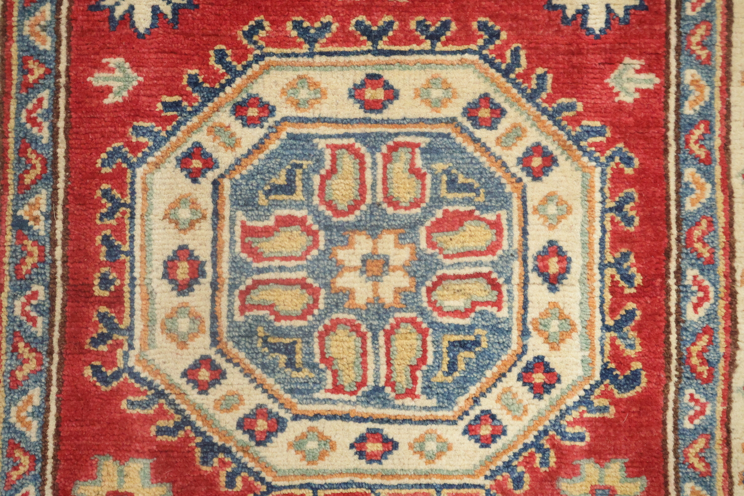 Red Wool Kazak Geometric Runner Rug 3x9