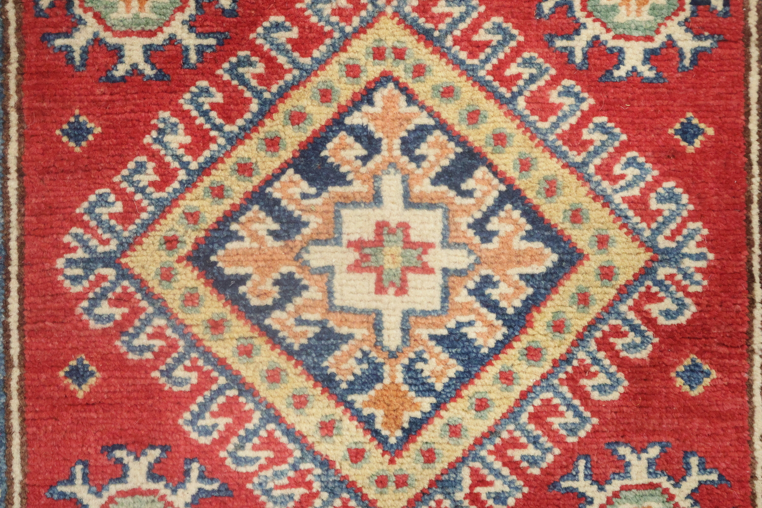 Red Wool Kazak Geometric Runner Rug 3x9