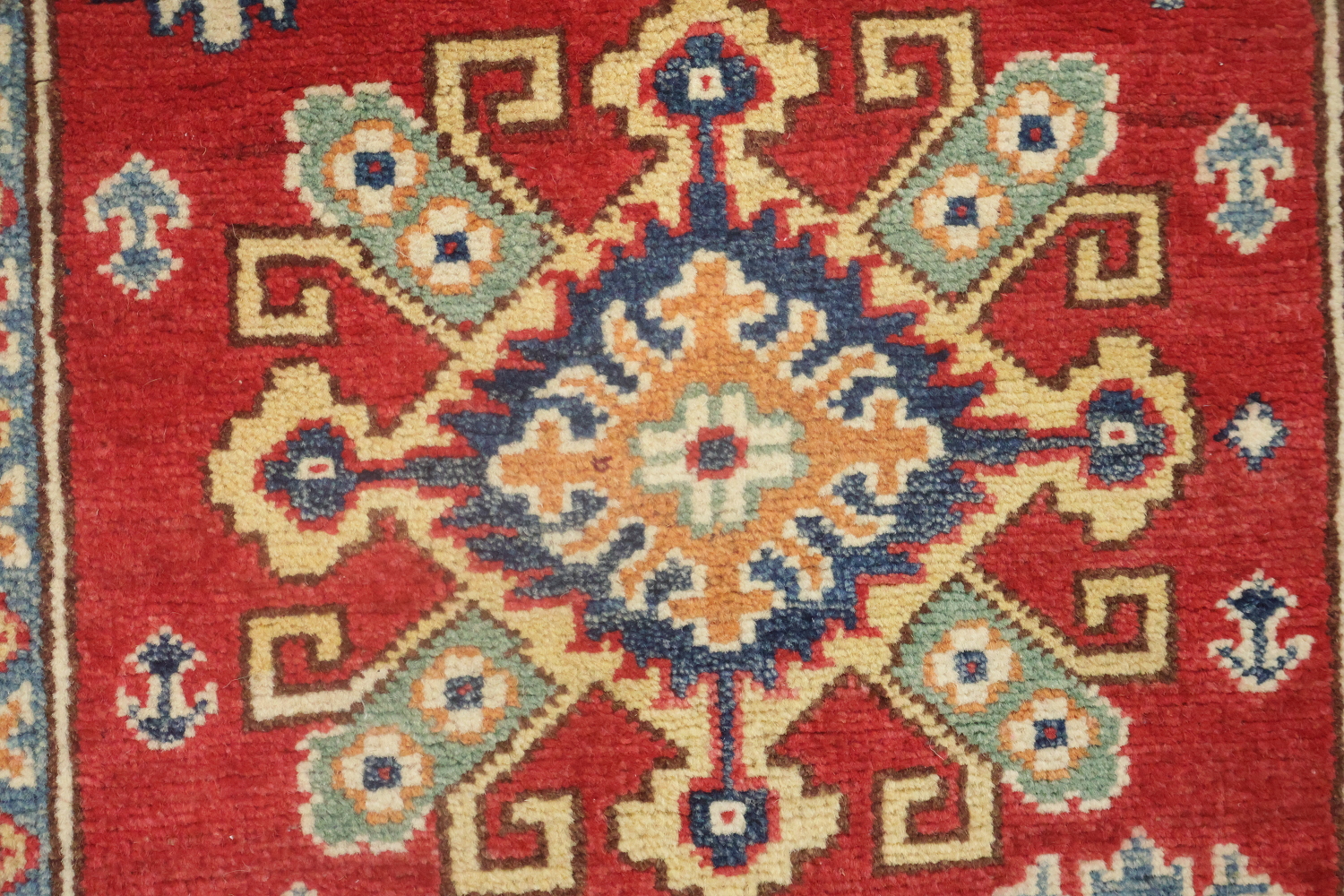 Red Wool Kazak Geometric Runner Rug 3x9