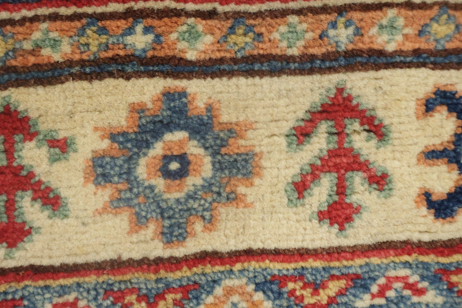 Red Wool Kazak Geometric Runner Rug 3x9