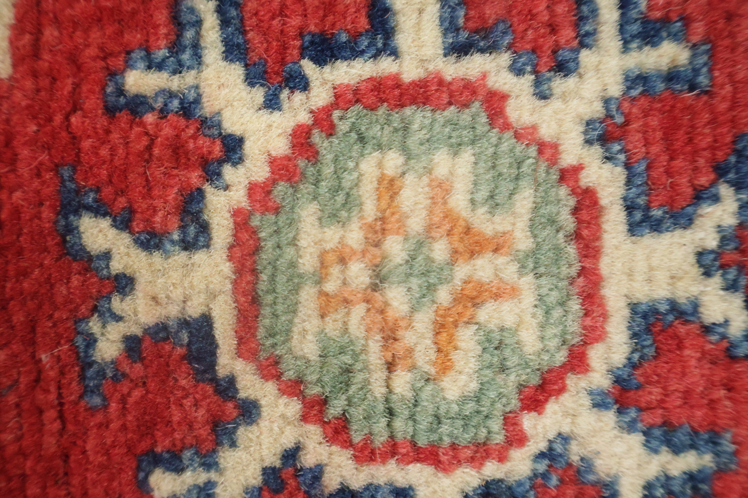 Red Wool Kazak Geometric Runner Rug 3x9