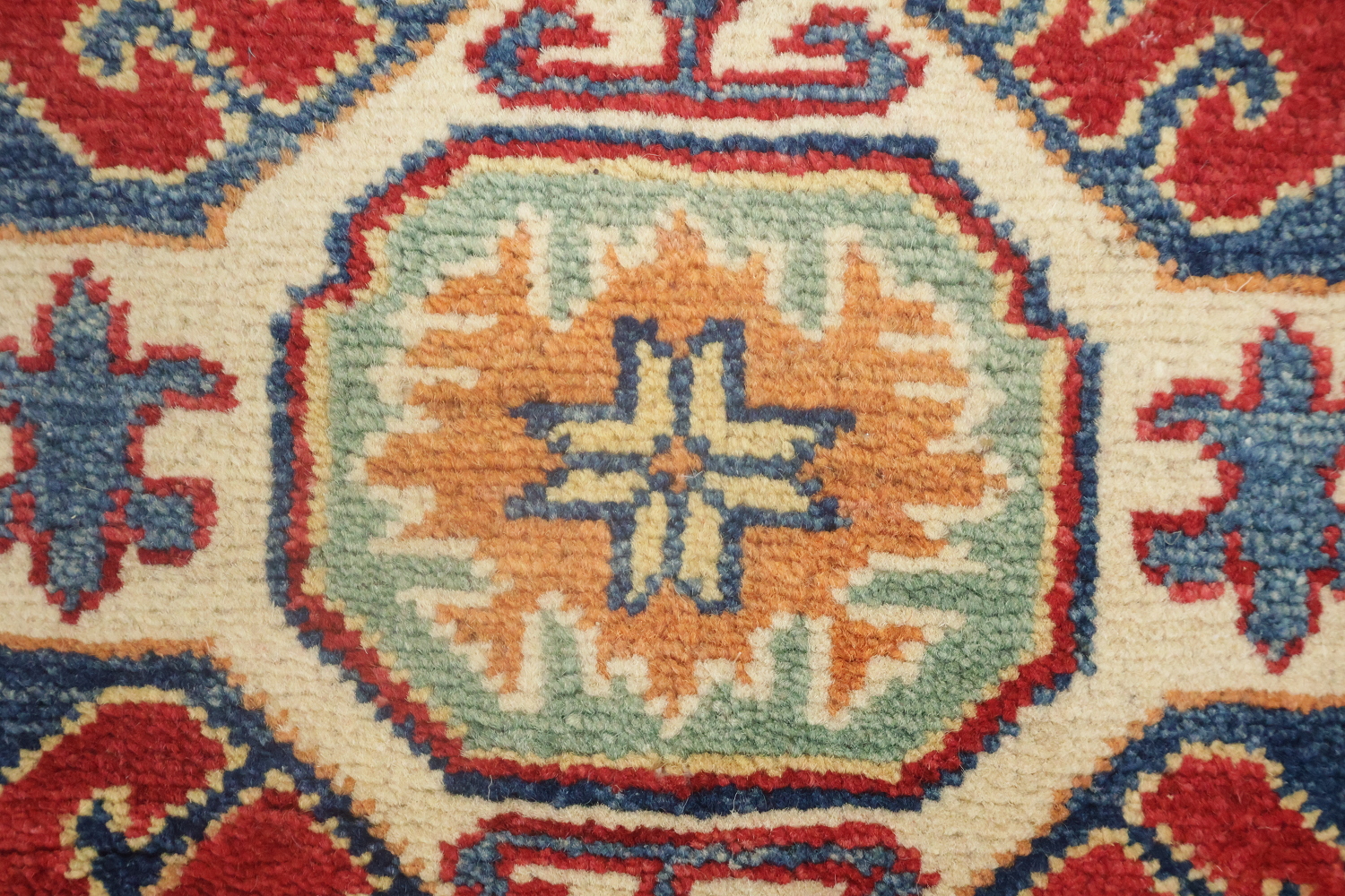 Red Wool Kazak Geometric Runner Rug 3x9