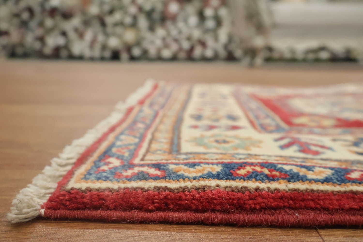 Red Wool Kazak Geometric Runner Rug 3x9