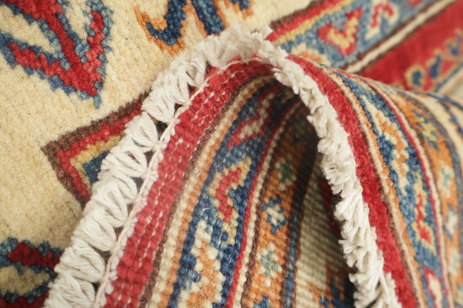 Red Wool Kazak Geometric Runner Rug 3x9