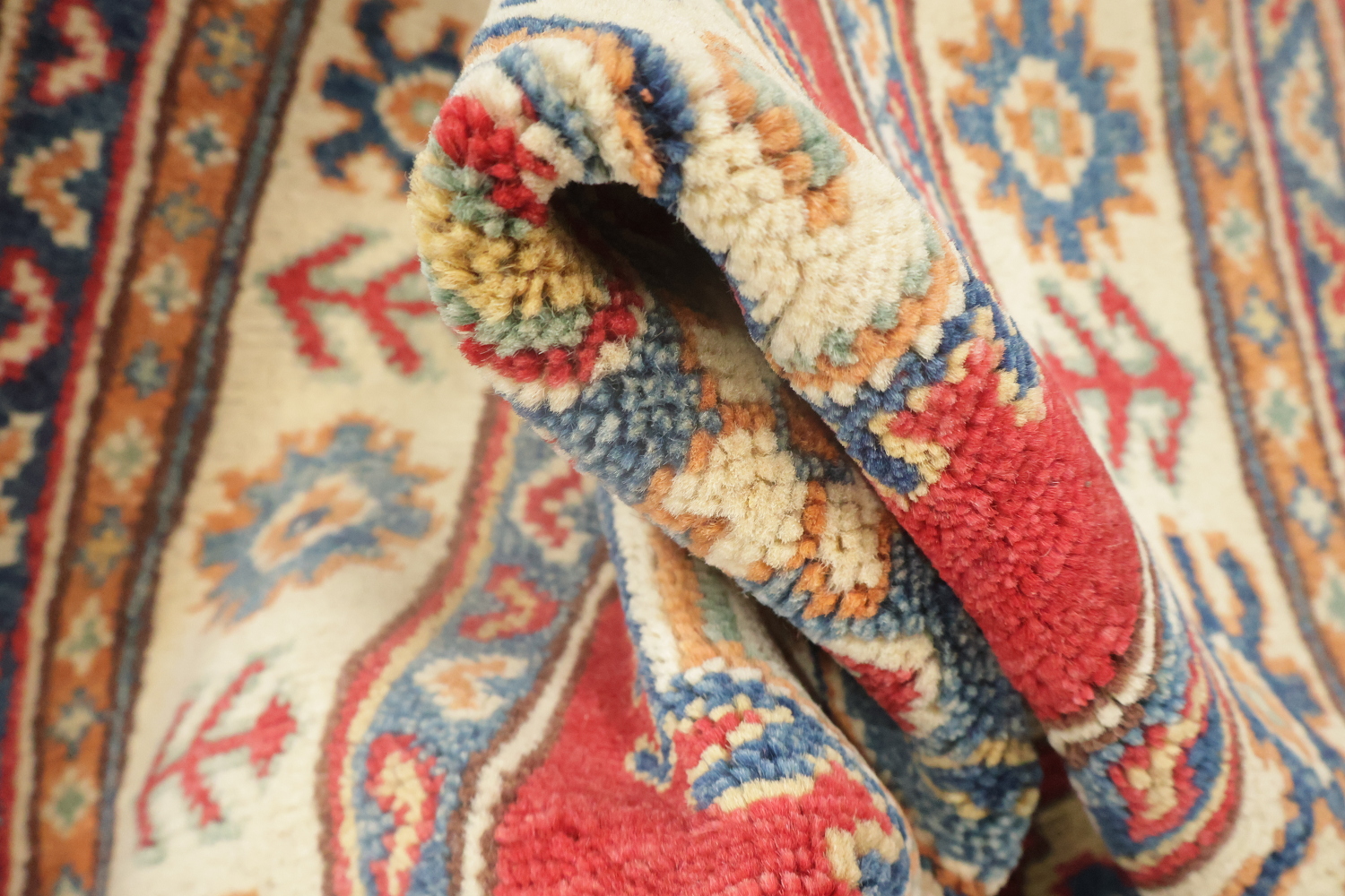 Red Wool Kazak Geometric Runner Rug 3x9