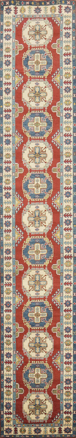 Geometric Kazak Handmade Runner Rug 3x16