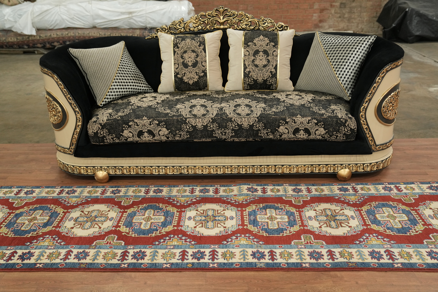 Geometric Kazak Handmade Runner Rug 3x16
