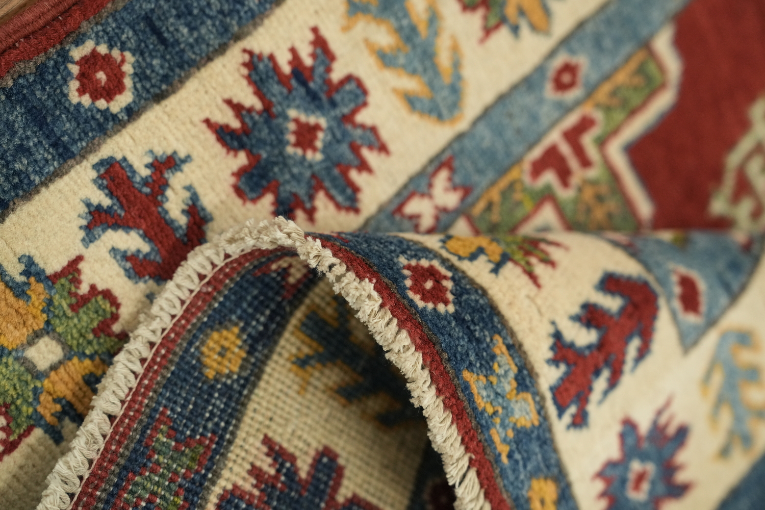 Geometric Kazak Handmade Runner Rug 3x16