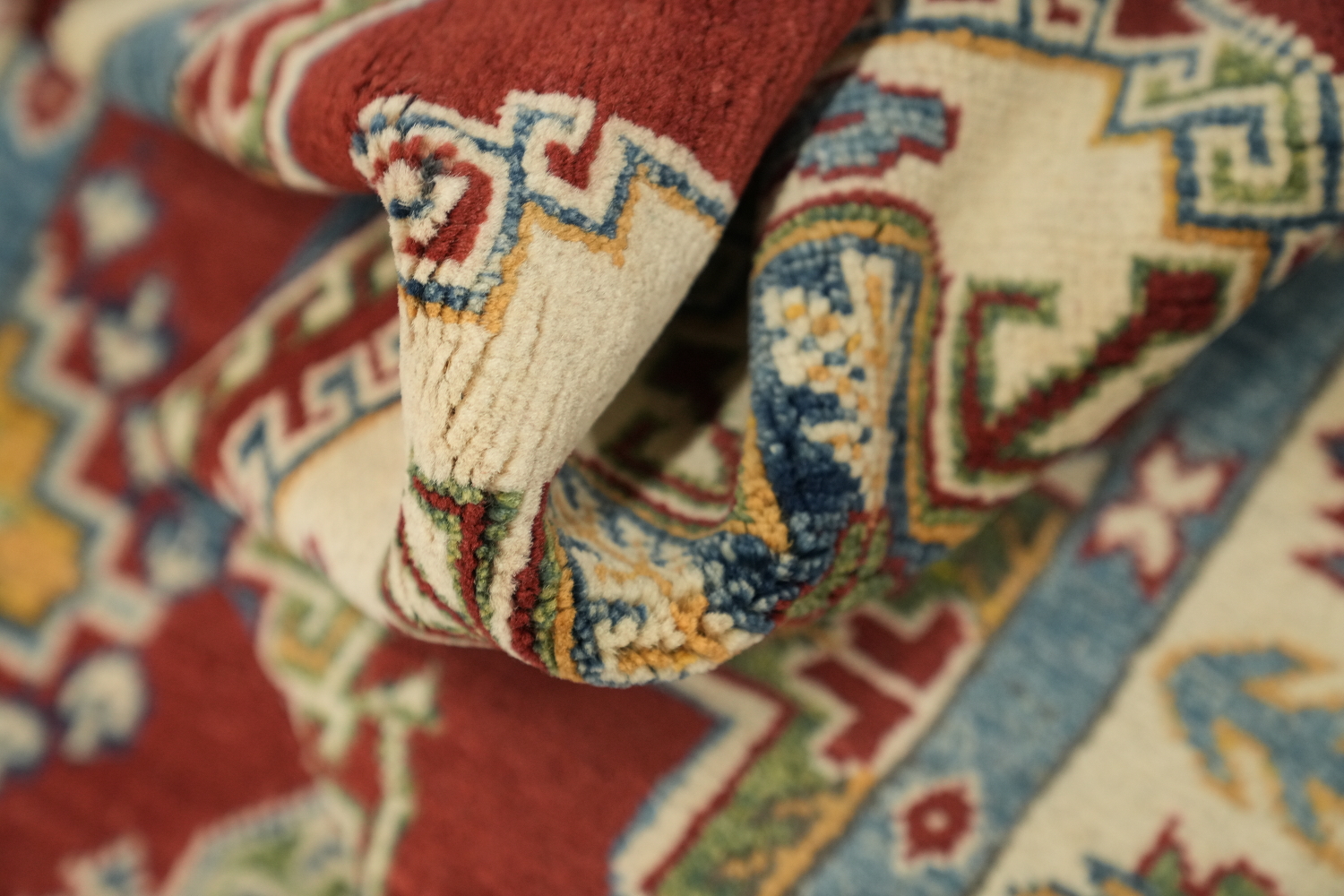 Geometric Kazak Handmade Runner Rug 3x16