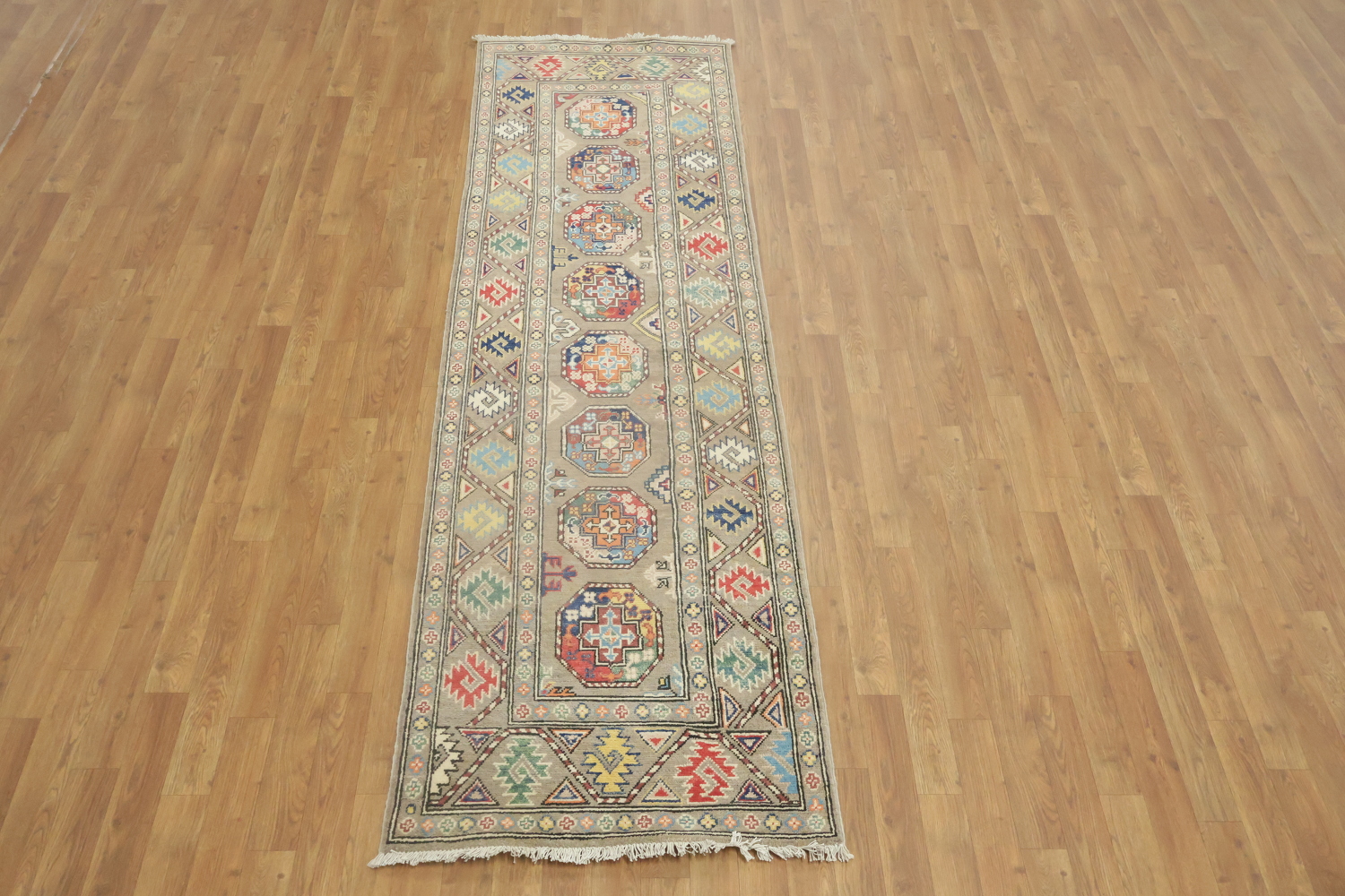 Brown Wool Kazak Oriental Runner Rug 3x9