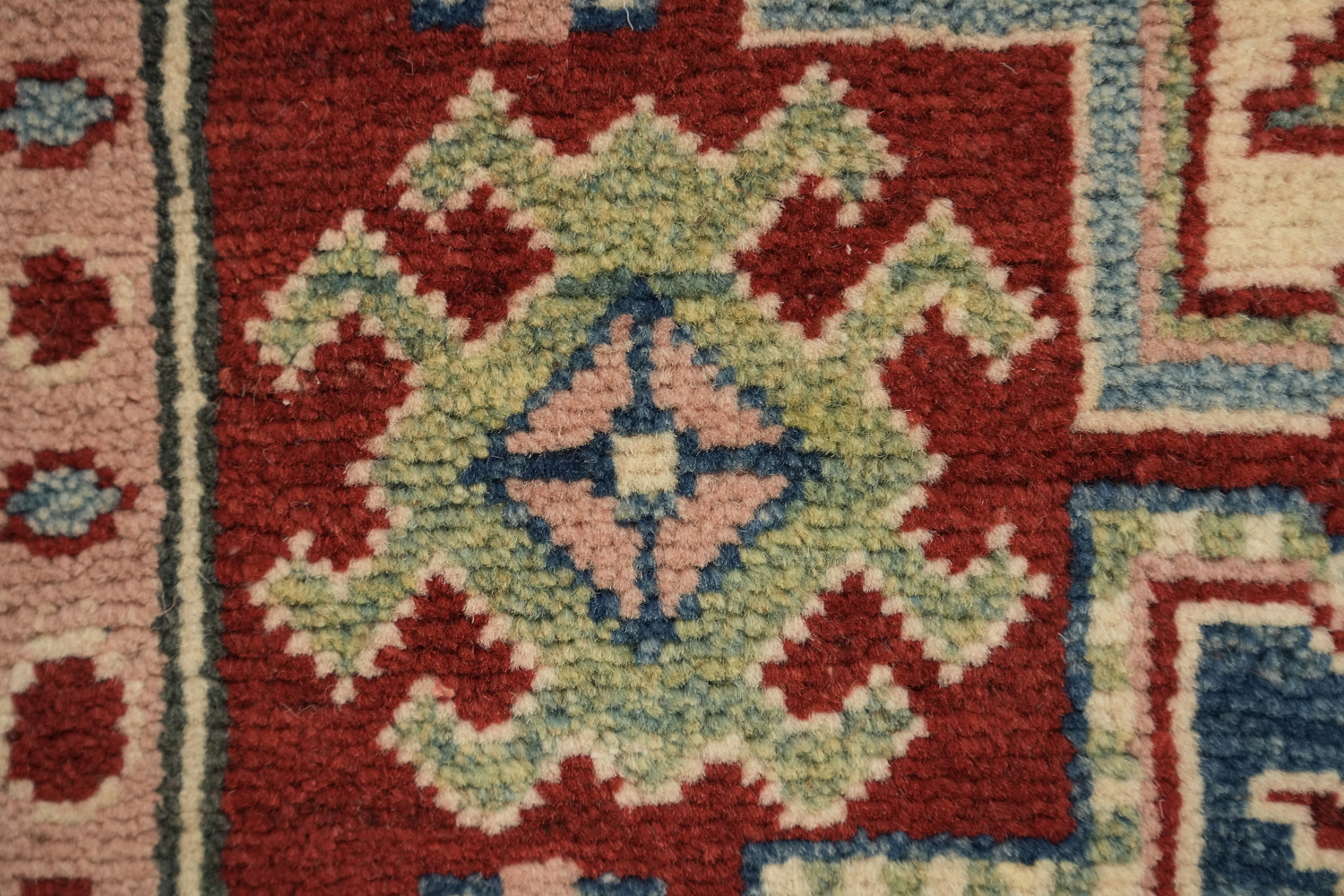 Handmade Kazak Geometric Runner Rug 3x19