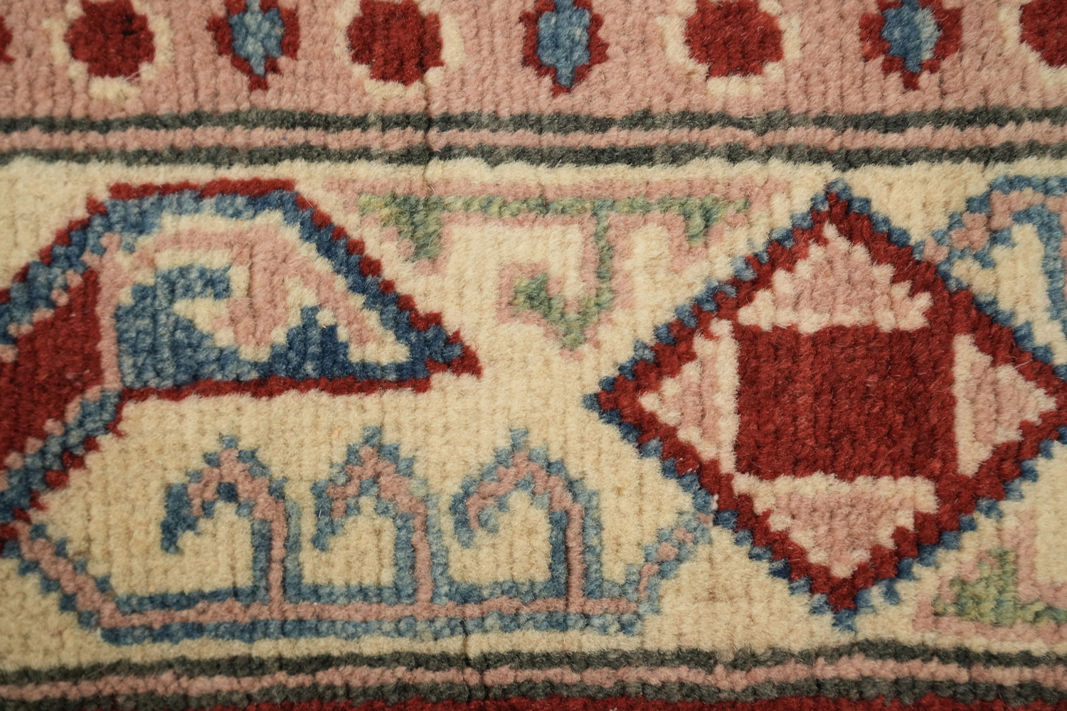 Handmade Kazak Geometric Runner Rug 3x19