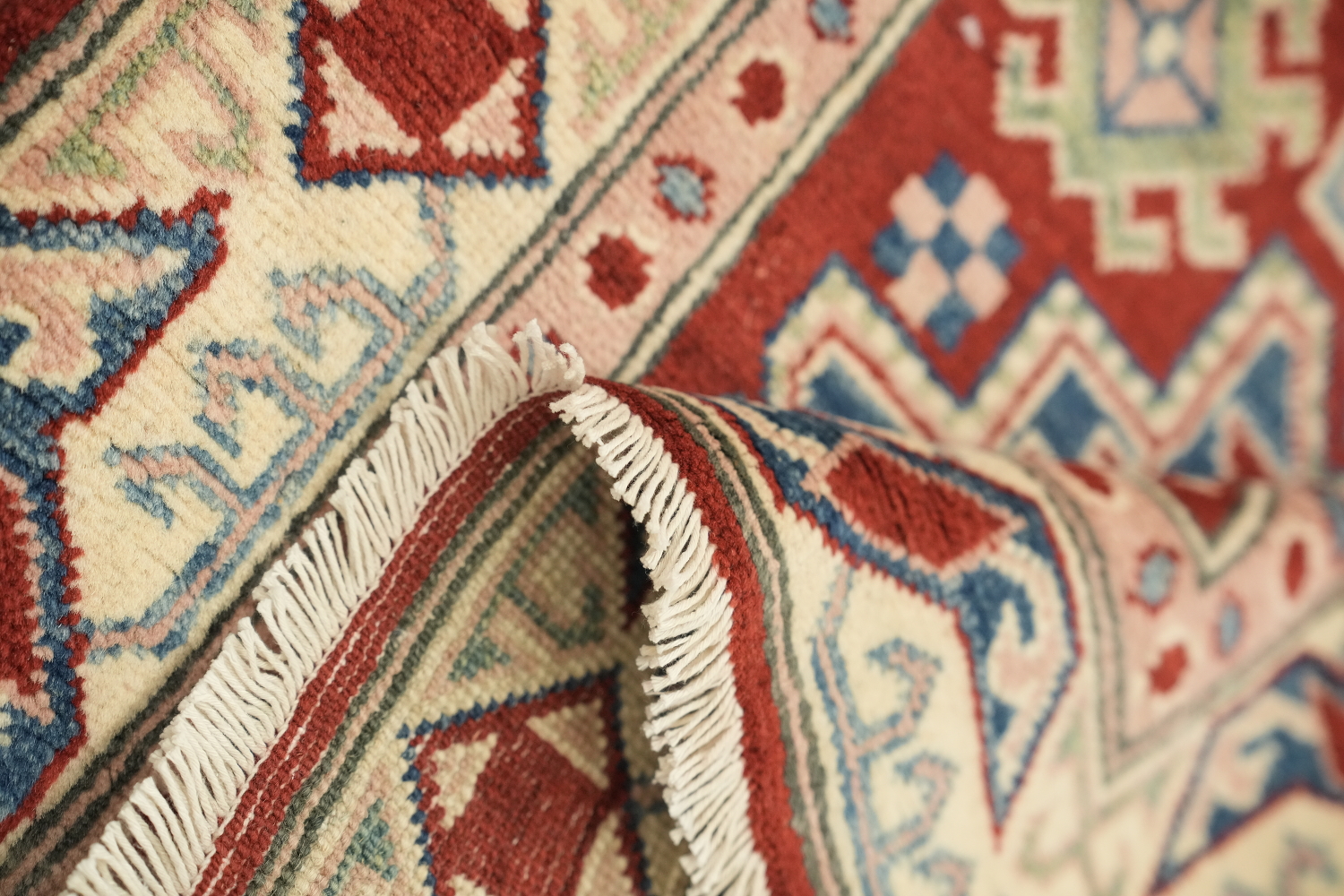 Handmade Kazak Geometric Runner Rug 3x19