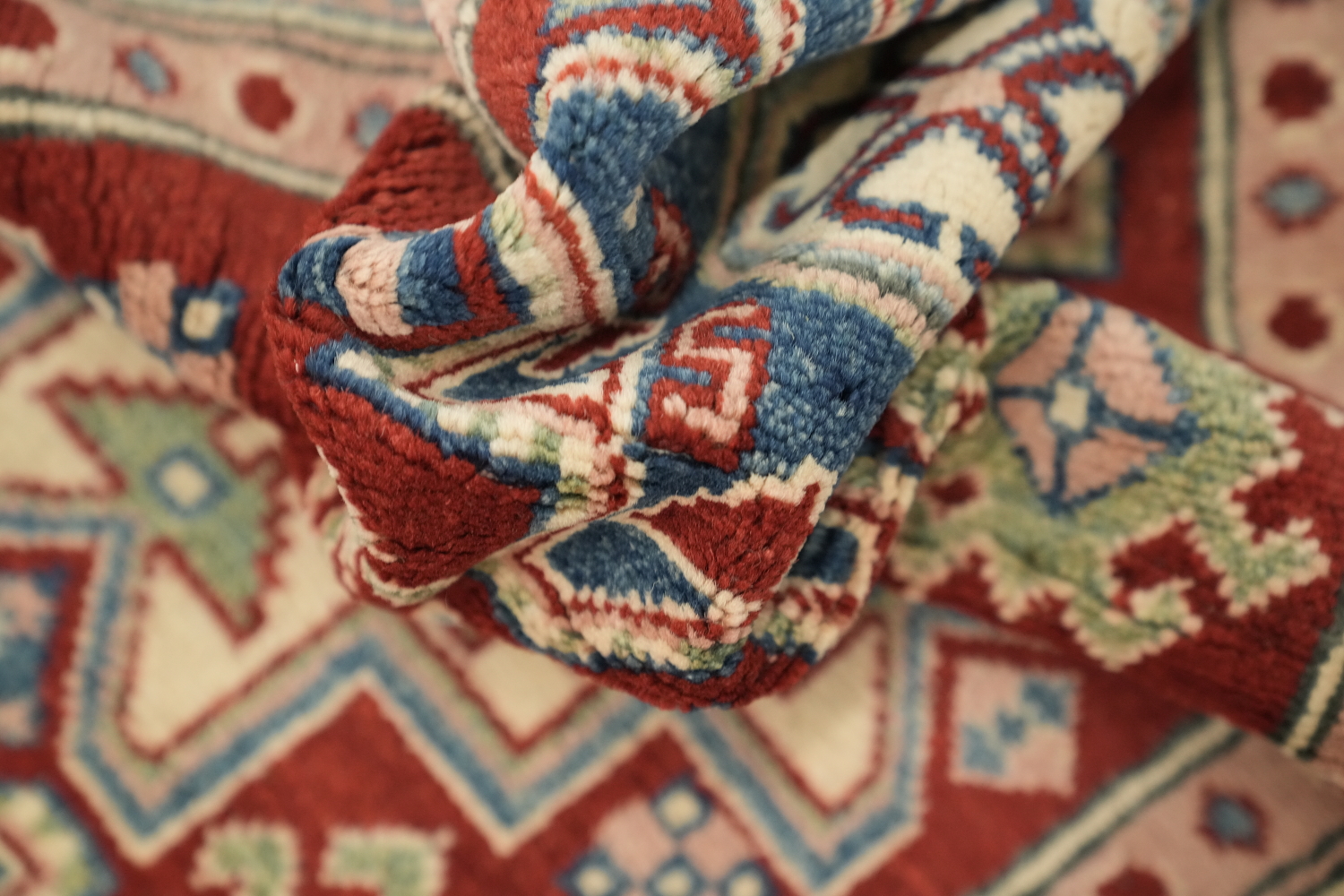 Handmade Kazak Geometric Runner Rug 3x19