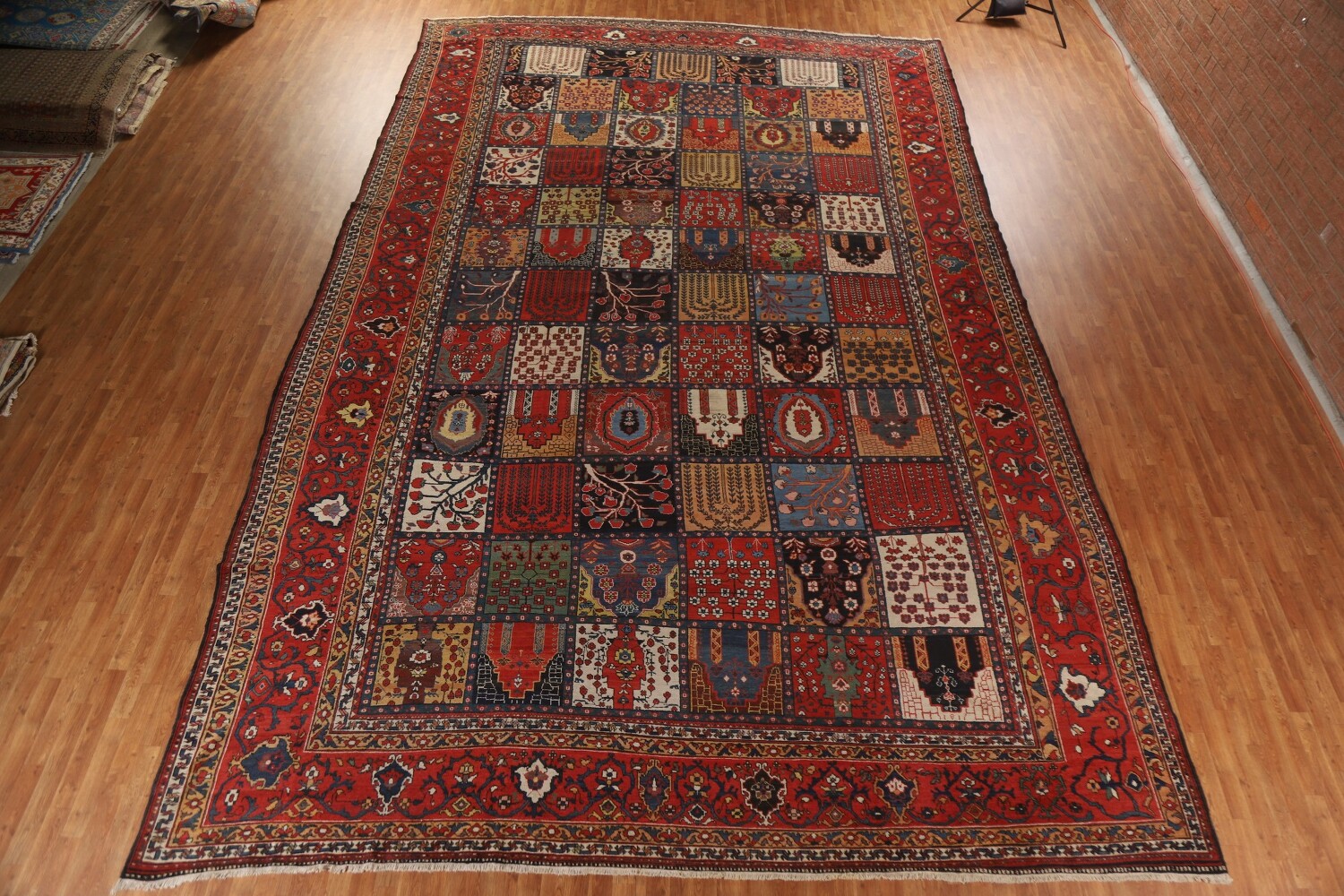Pre-1900 Antique Bakhtiari Shalamzar Vegetable Dye Persian Rug 13x20