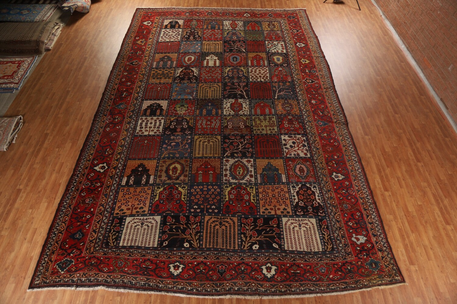 Pre-1900 Antique Bakhtiari Shalamzar Vegetable Dye Persian Rug 13x20