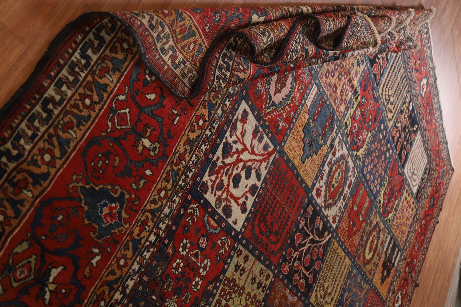 Pre-1900 Antique Bakhtiari Shalamzar Vegetable Dye Persian Rug 13x20
