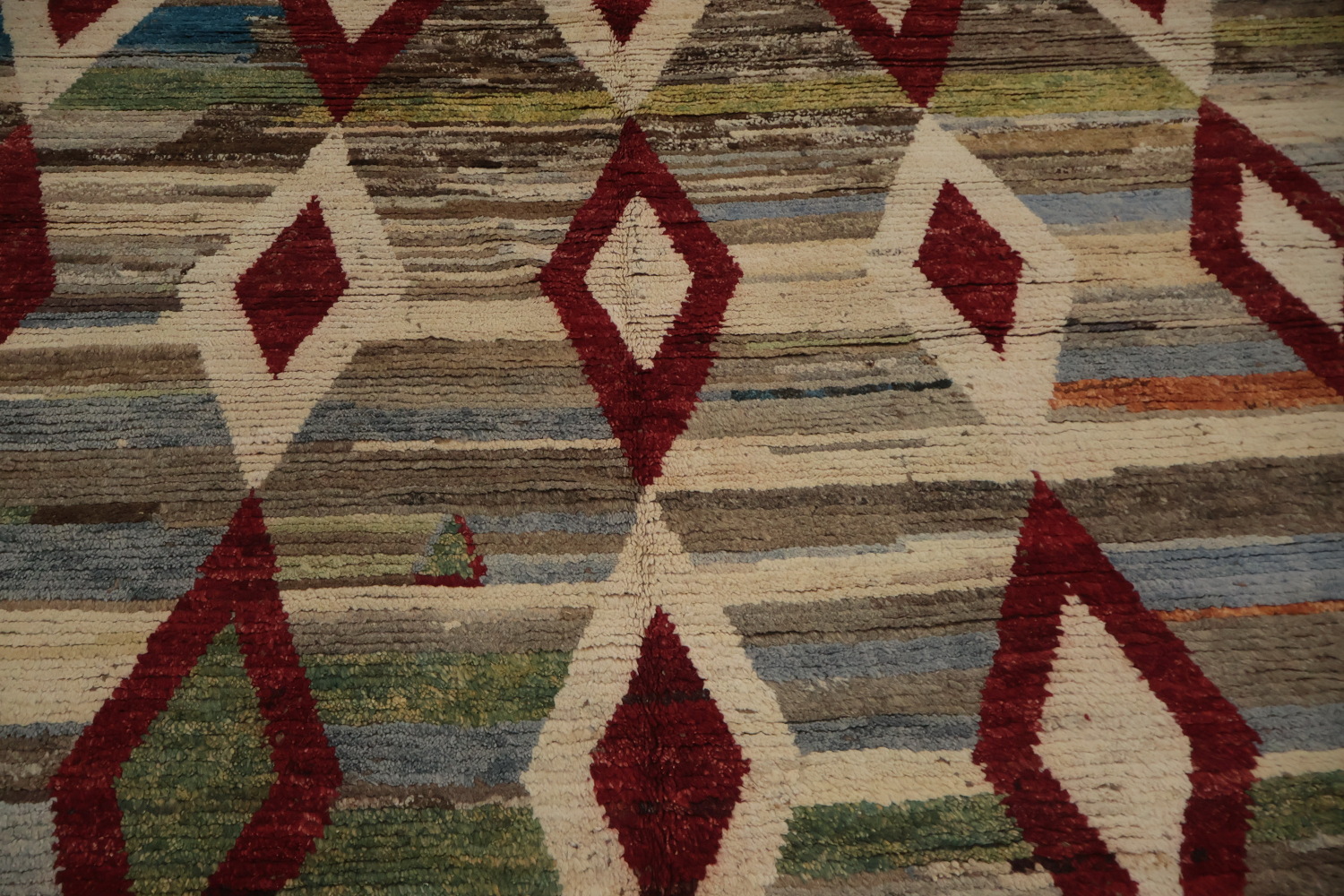 Colorful Moroccan Large Area Rug 10x14 with Bold Diamond Accents