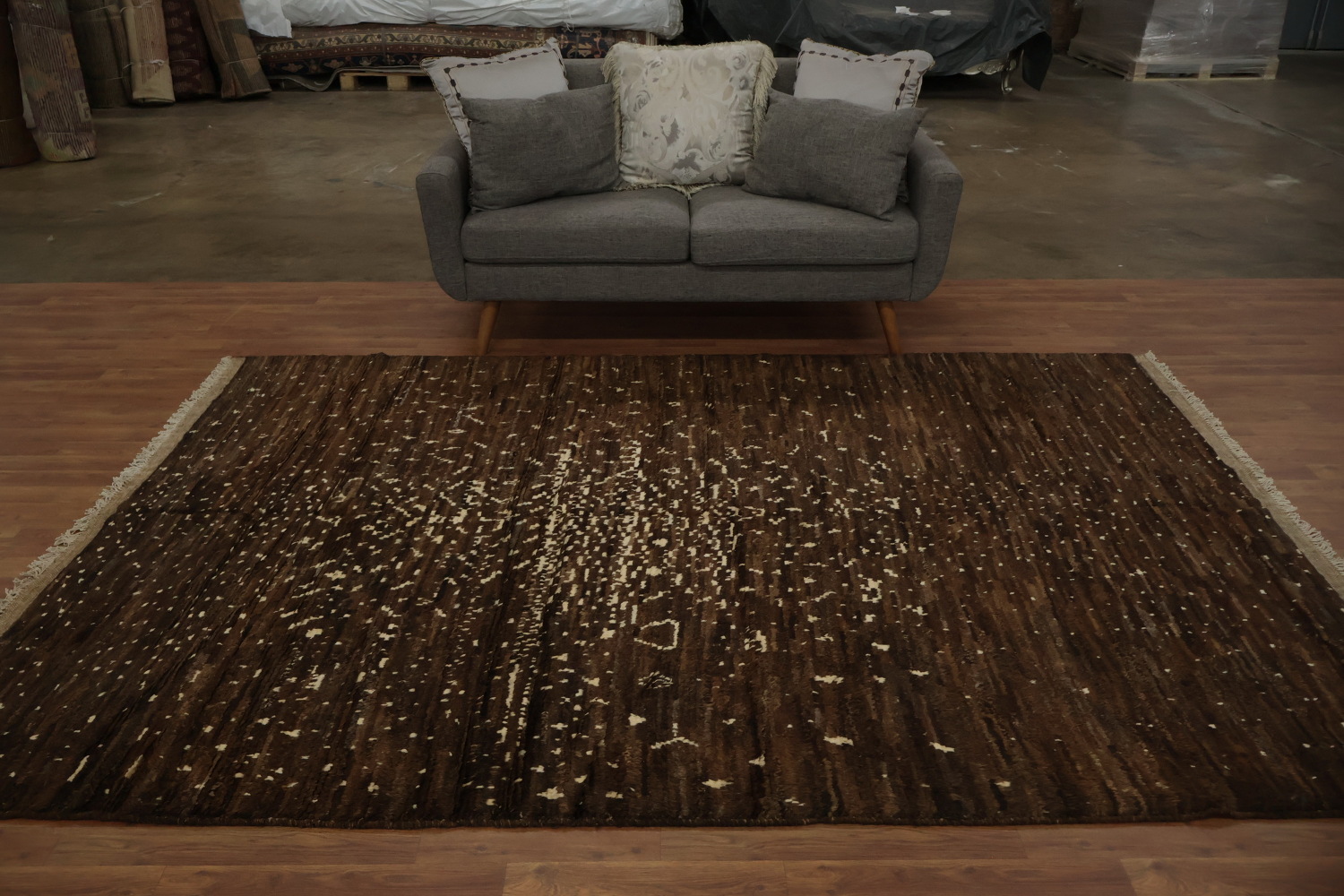 Luxurious Dark Toned Moroccan Area Rug 7x10 with Abstract Pattern
