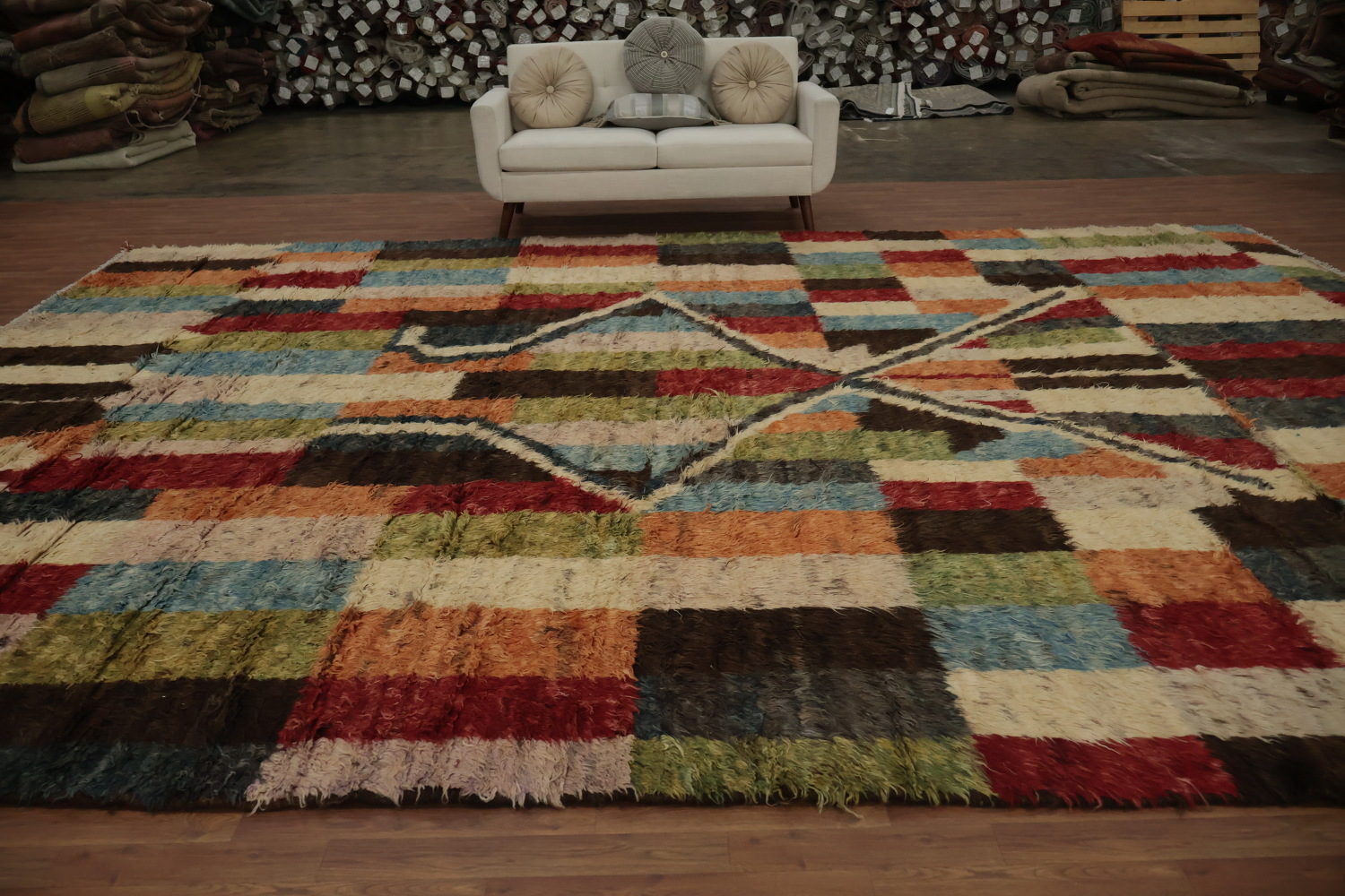 Dynamic Striped Moroccan Large Rug 12x17 with Eye-Catching Design