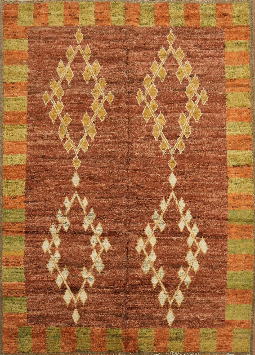 Rustic Moroccan Rug with Symmetrical Diamond Motifs and Warm Colors 6x8