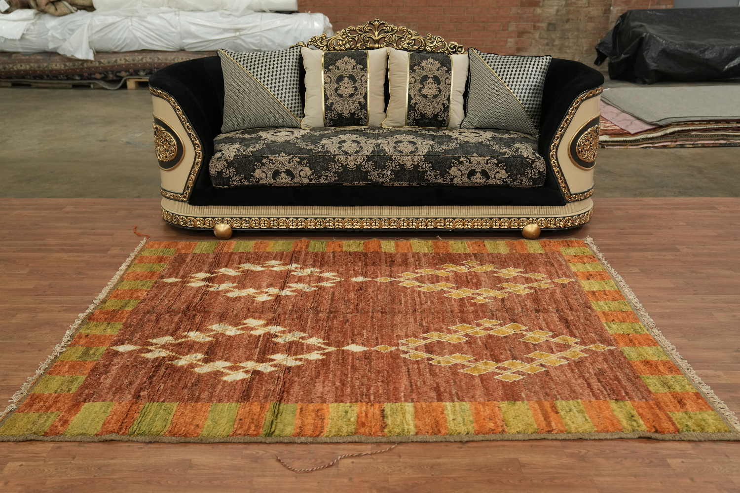 Rustic Moroccan Rug with Symmetrical Diamond Motifs and Warm Colors 6x8