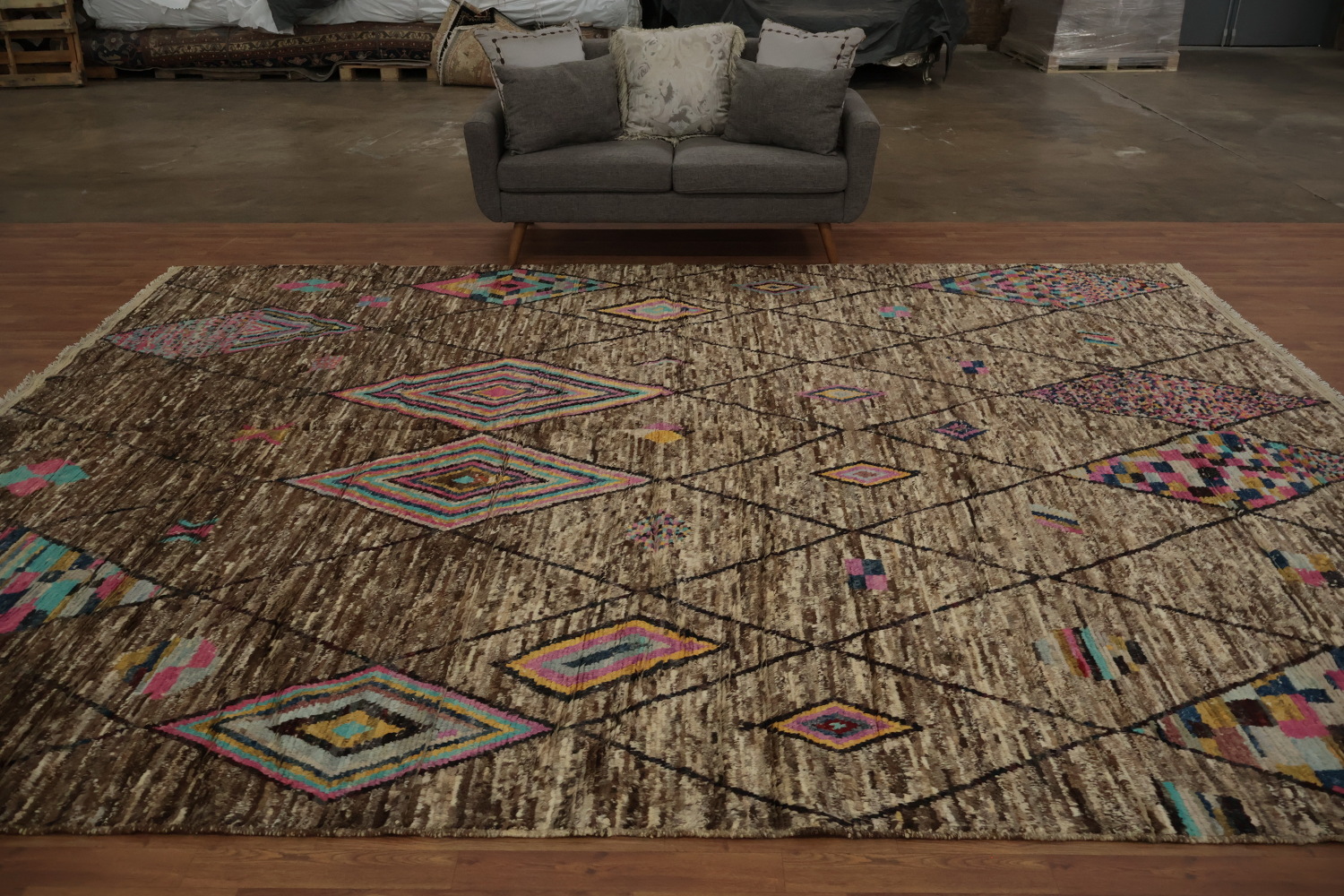 Chic Diamond Motifs Moroccan Large Area Rug 10x14 for Living Rooms