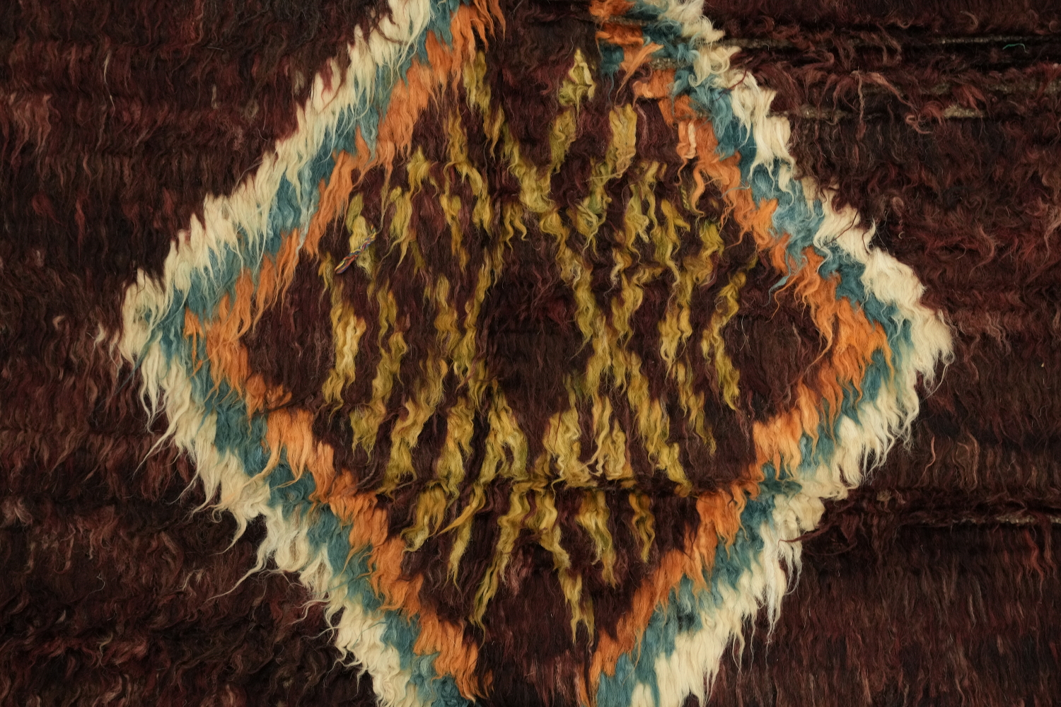 Handcrafted Tribal Design Dark Maroon Moroccan Rug 6x10