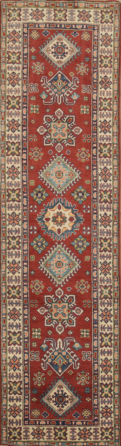 Red Kazak Geometric Runner Rugs 3x10