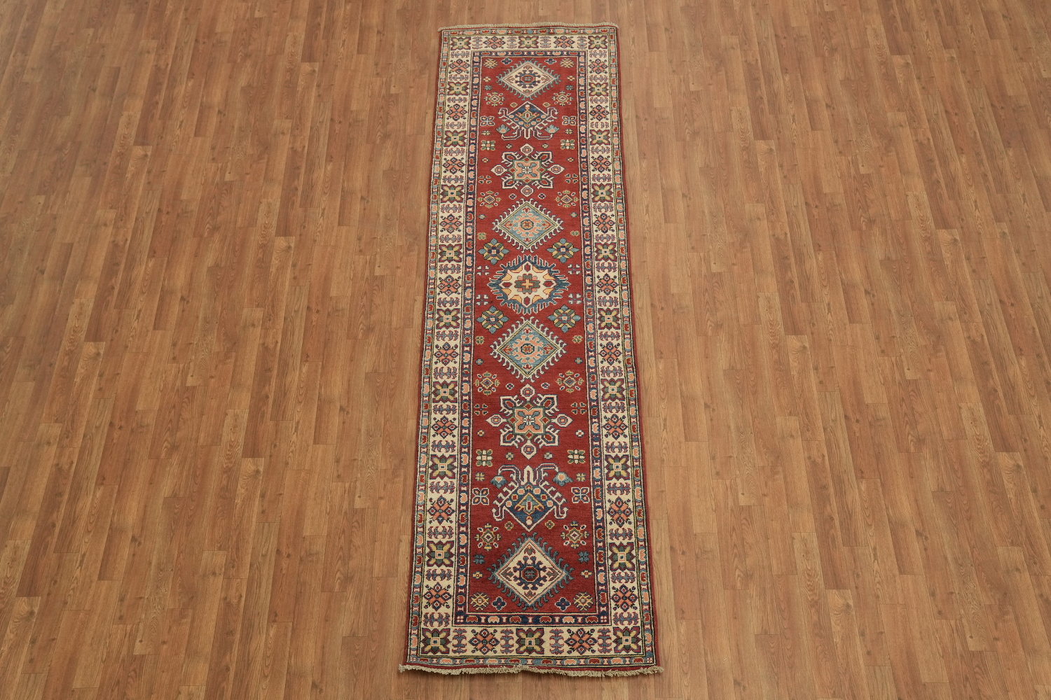 Red Kazak Geometric Runner Rugs 3x10