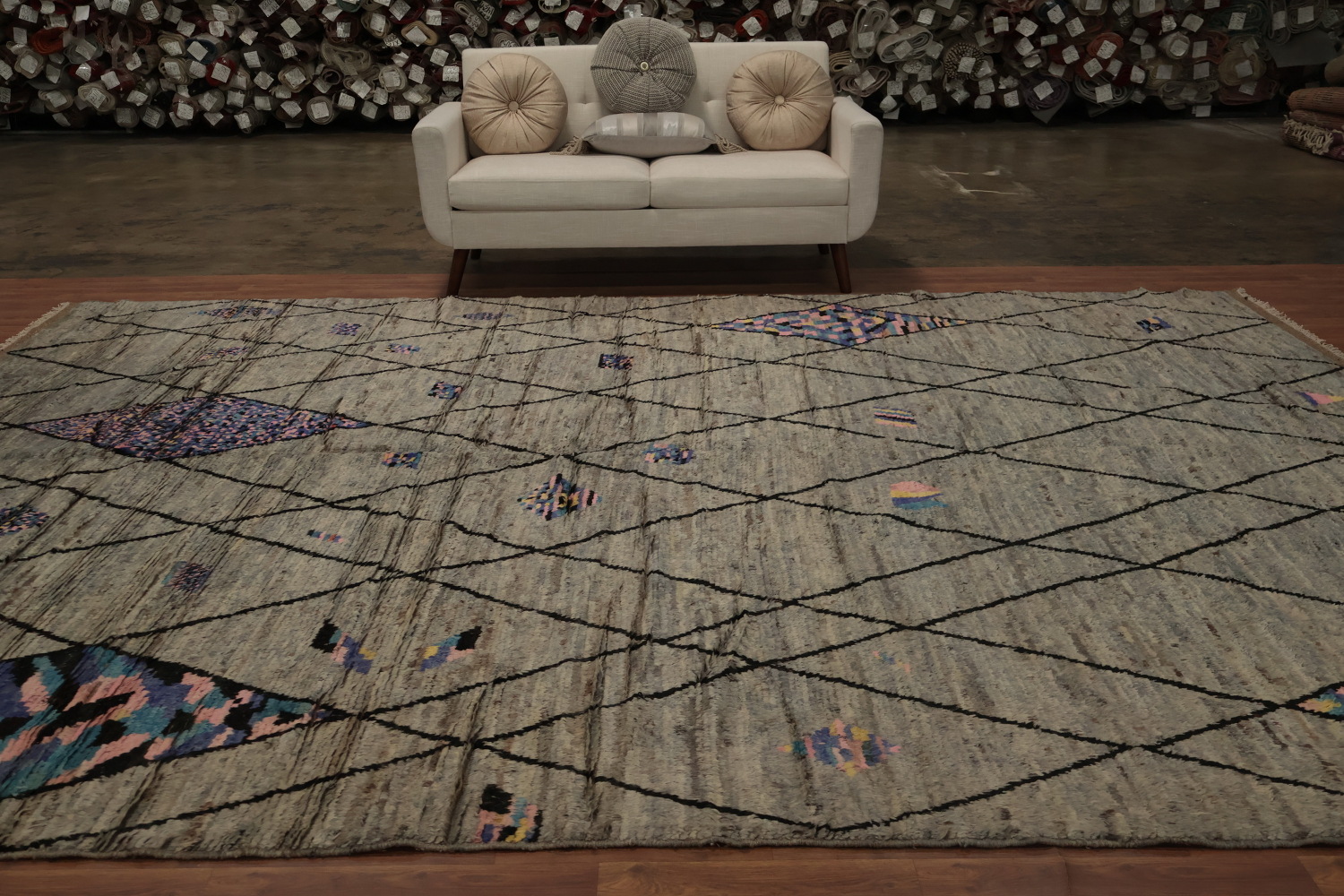 Geometric Moroccan Large Area Rug 10x14 with Pastel Highlights