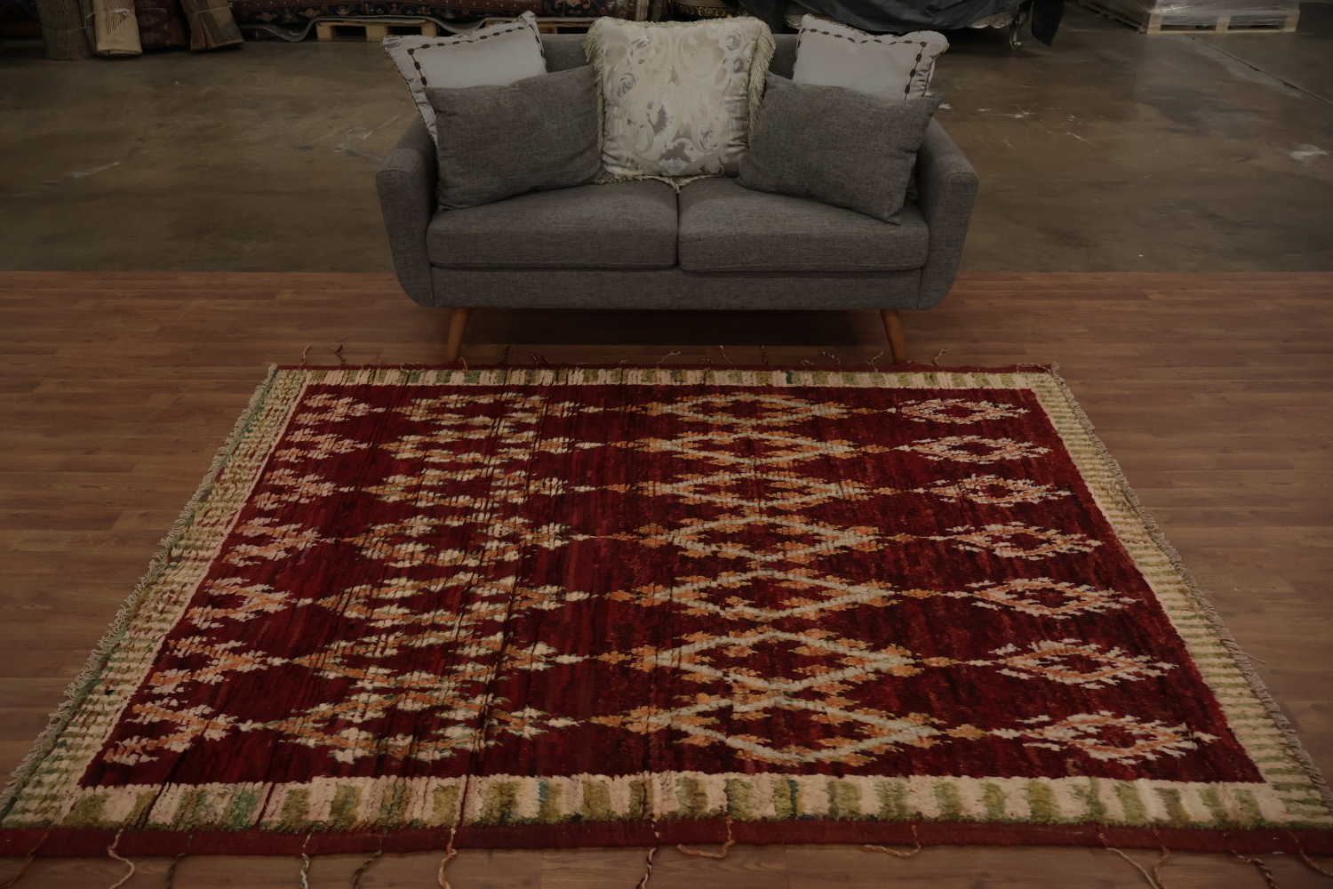 Classic Red Geometric Diamond Moroccan Area Rug 6x8