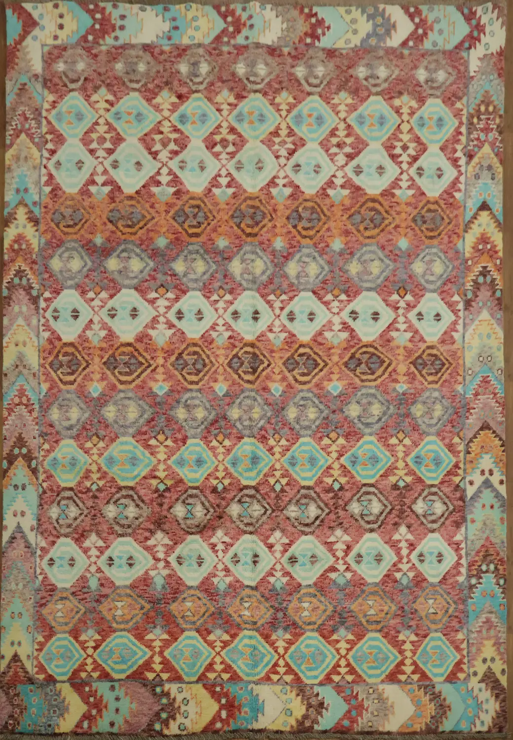 Colorful Geometric Gabbeh Turkish Rug with Bold Tribal Design 7x10