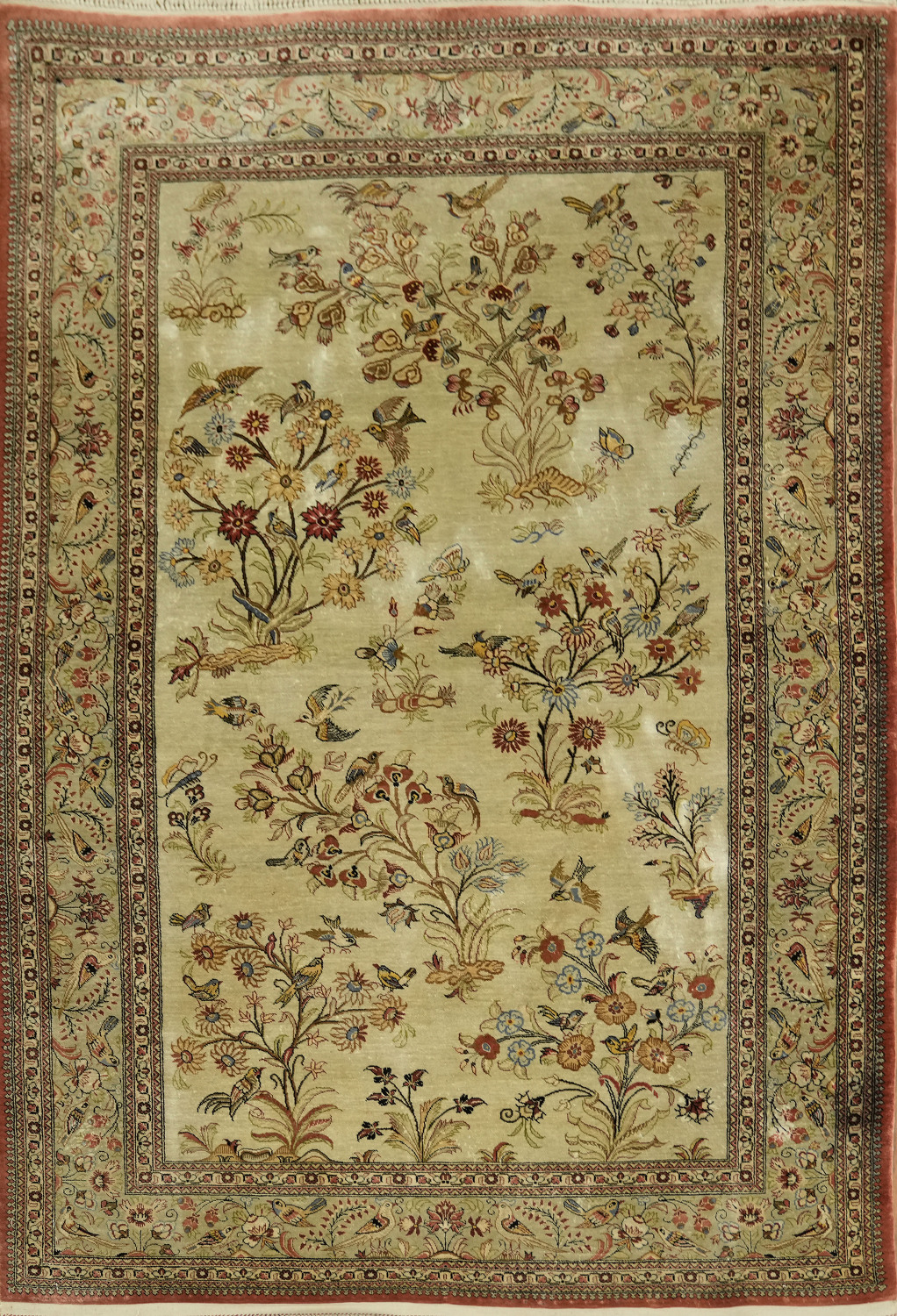 100% Silk Qum Persian Area Rug 4x5