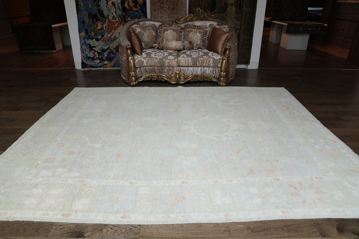 Floral Oushak Vegetable Dye Area Rug 9x12