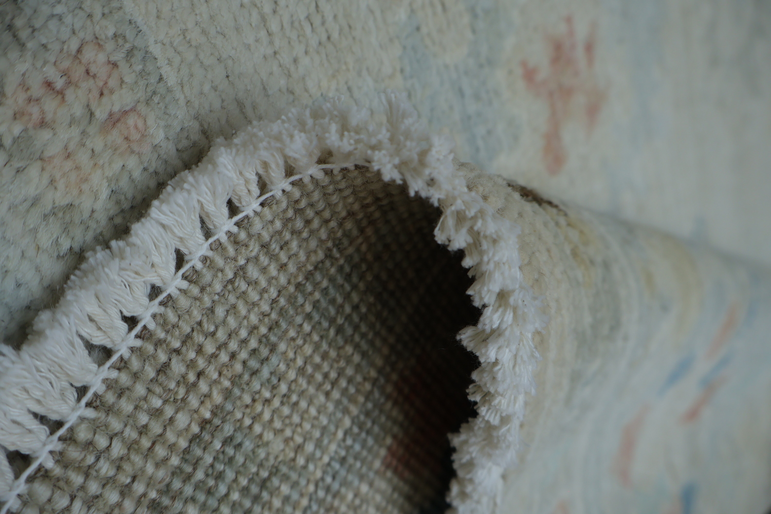 Muted Beige and Pastel Blue Turkish Rug Featuring Delicate, Artistic Patterns 5x7