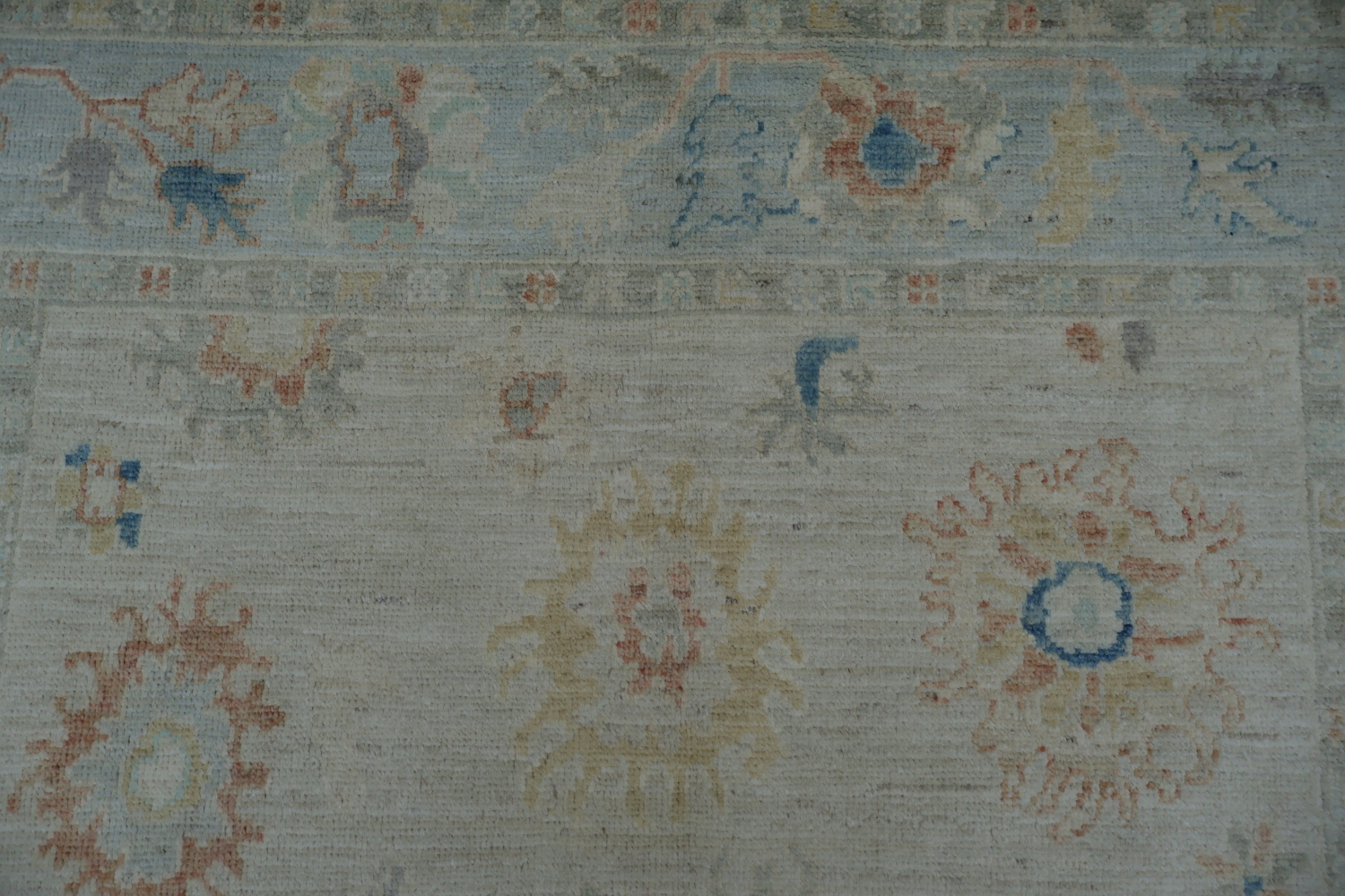 Muted Beige and Pastel Blue Turkish Rug Featuring Delicate, Artistic Patterns 5x7