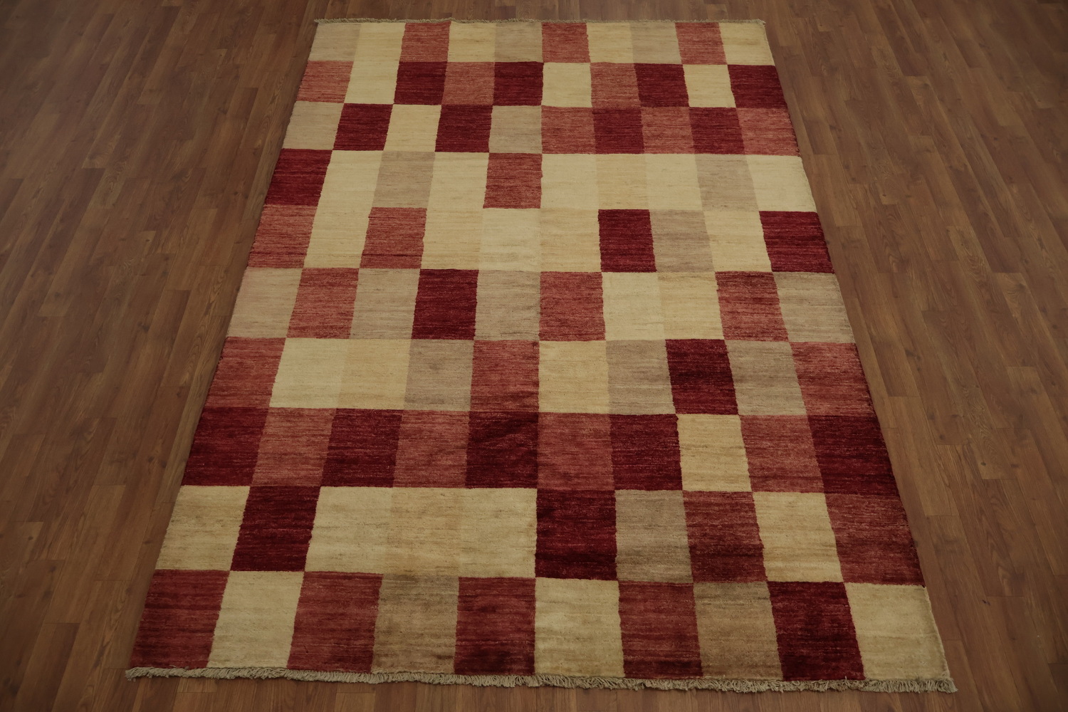 Handmade Checkered Gabbeh Kashkoli Area Rug 6x8 for Modern Spaces