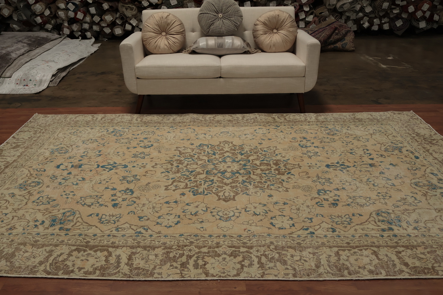 Distressed Floral Tabriz Persian Area Rug 7x11